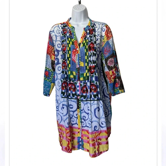 Antica Sartoria button tunic dress coverup vivid colorful excellent Size M - Picture 7 of 7